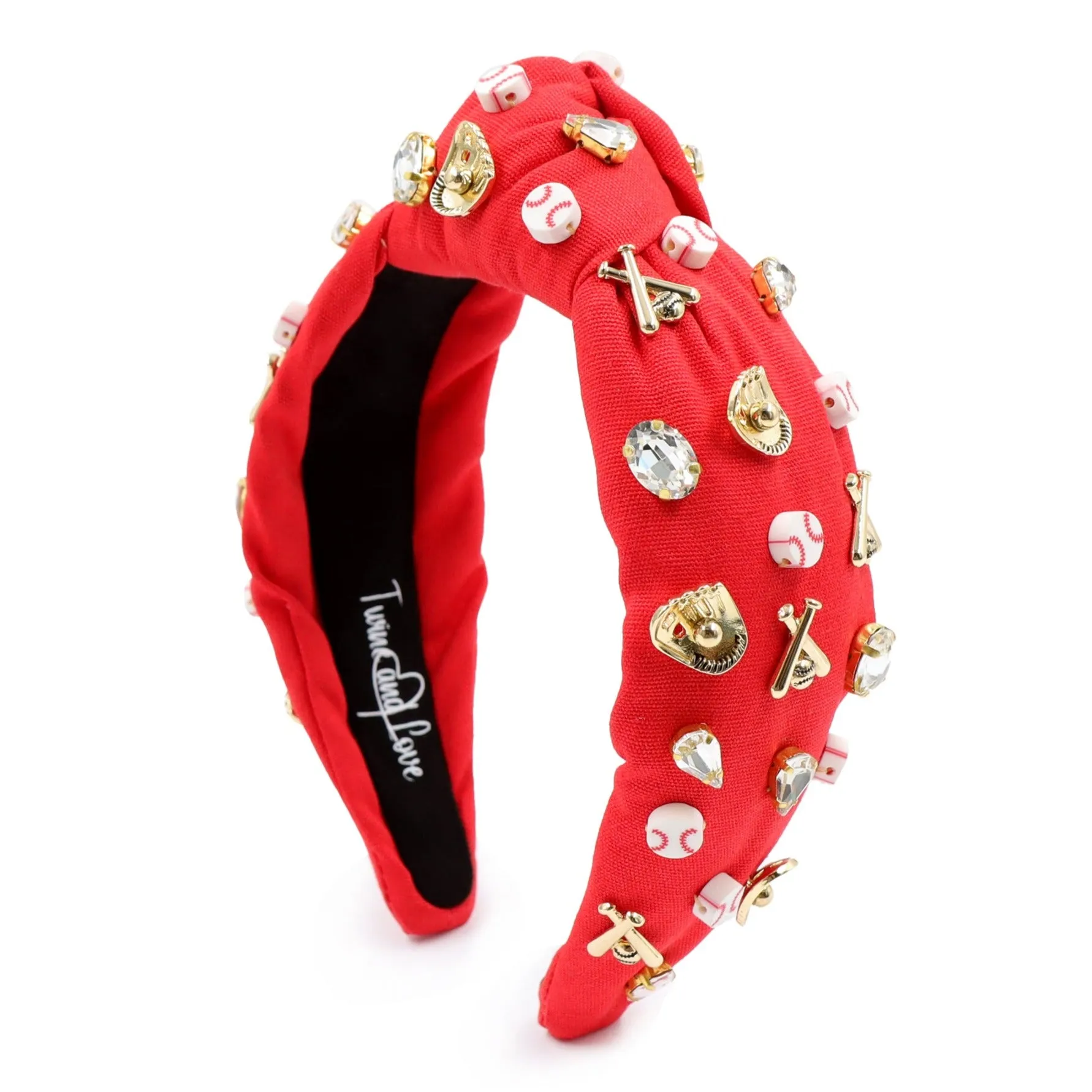 Hand Sewn Red Baseball Jeweled Knot Headband