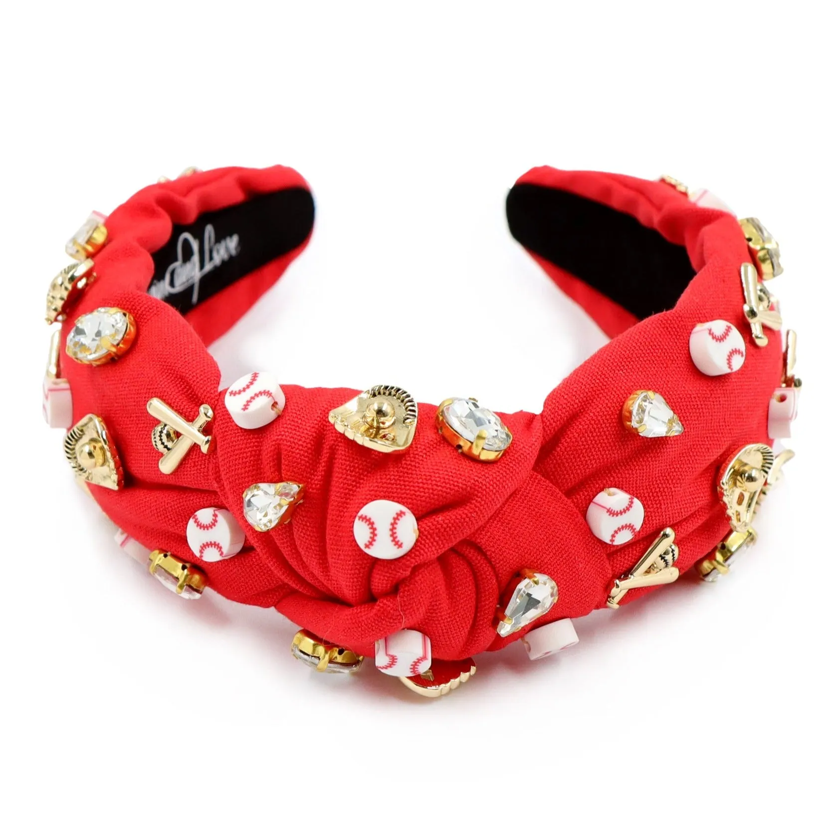 Hand Sewn Red Baseball Jeweled Knot Headband