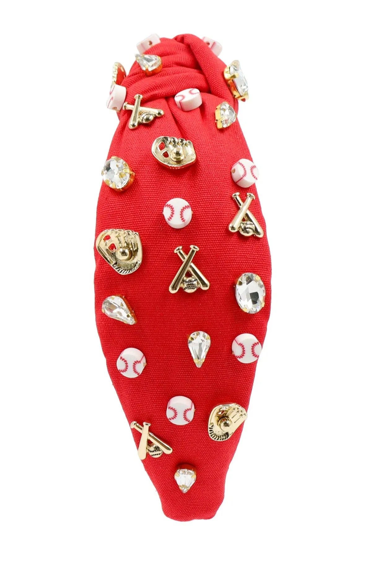 Hand Sewn Red Baseball Jeweled Knot Headband