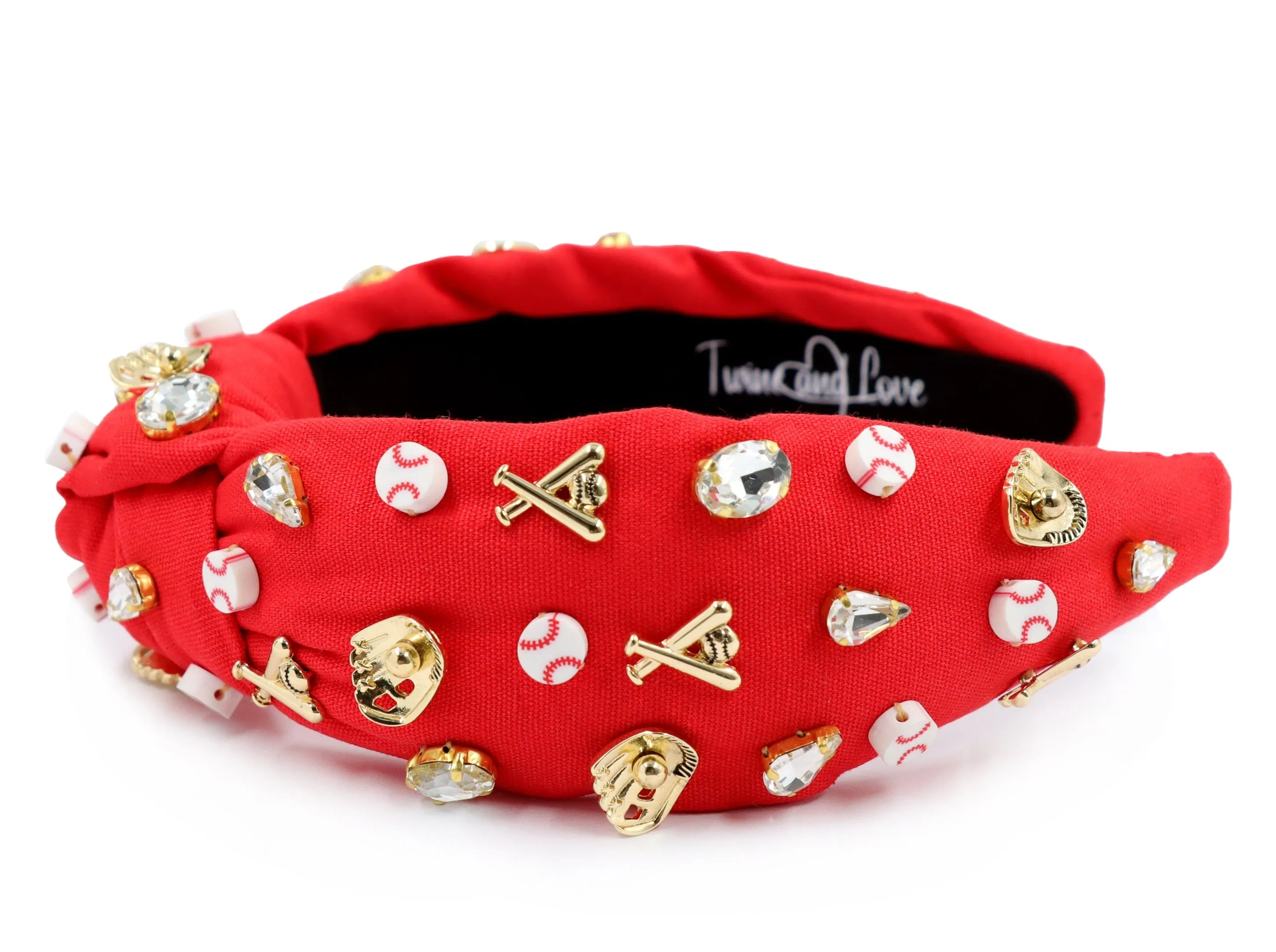 Hand Sewn Red Baseball Jeweled Knot Headband