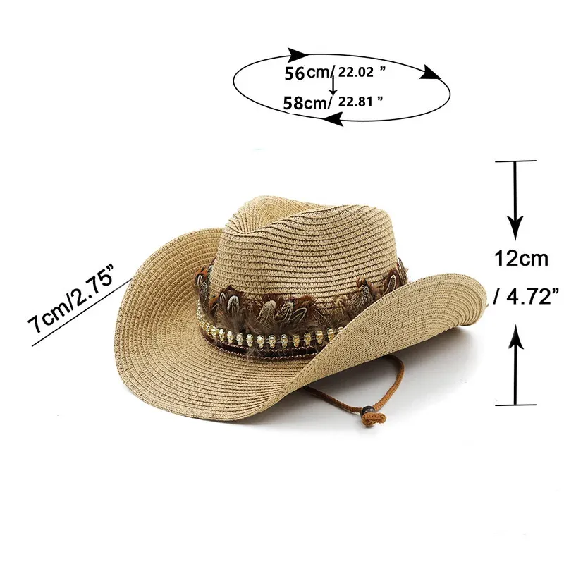 Handmade Straw Western Cowboy Hat Curling Brim Hats Panama