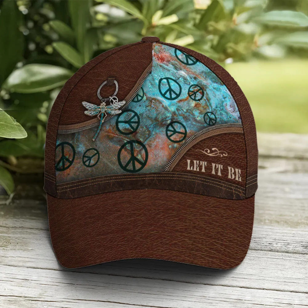 Hippie Let It Be Dragonfly Leather Style Baseball Cap Coolspod