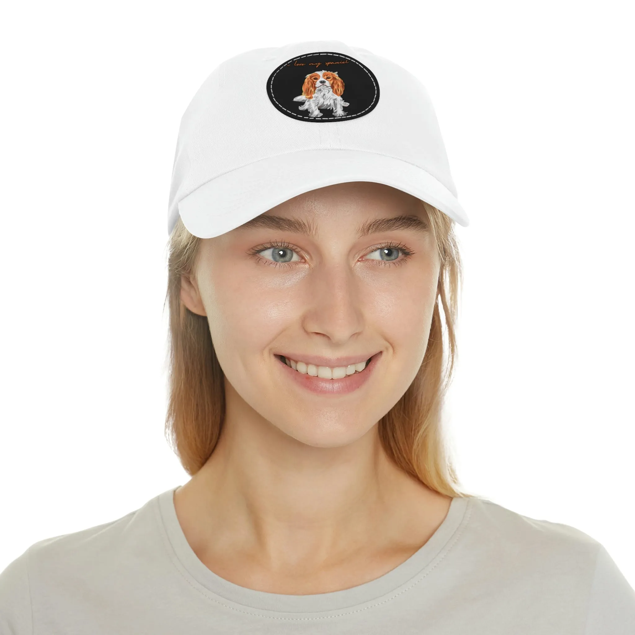 I love my Spaniel Dog POD Dad Hat with Leather Patch (Round)