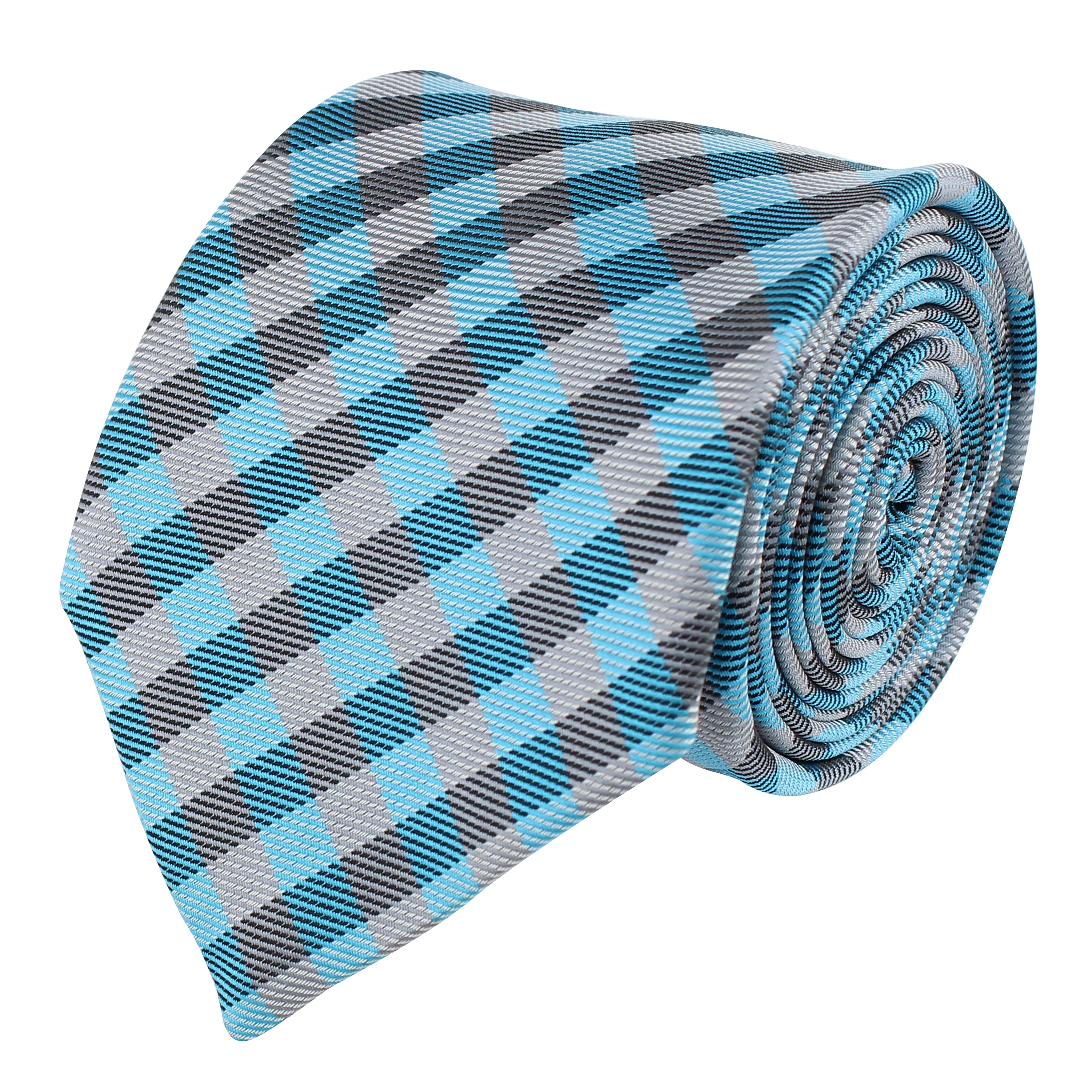 Kovove Elegant Cyan Checkered Neck Tie For Men