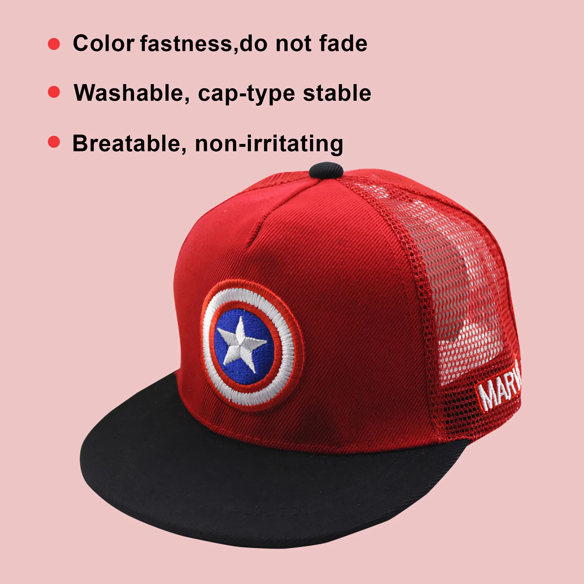 Kuber Industries Pack of 2 Marvel Captain America Cap | Adjustable Cap for Boys and Girls | Cartoon Character Printed Little Cap for Kids |Cap for 7-12 Year Old Baby Girls and Boys |QI0066-B | Red