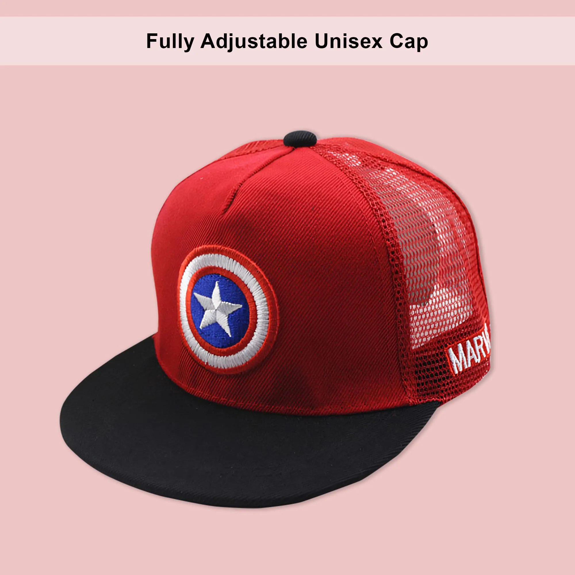 Kuber Industries Pack of 3 Marvel Captain America Cap | Adjustable Cap for Boys and Girls | Cartoon Character Printed Little Cap for Kids |Cap for 7-12 Year Old Baby Girls and Boys |QI0066-B | Red