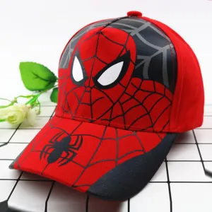 Kuber Industries Pack of 4 Spiderman Cap | Adjustable Cap for Boys and Girls | Cartoon Character Printed Little Cap for Kids | Cap for 7-12 Year Old Baby Girls and Boys | T8103-A | Red