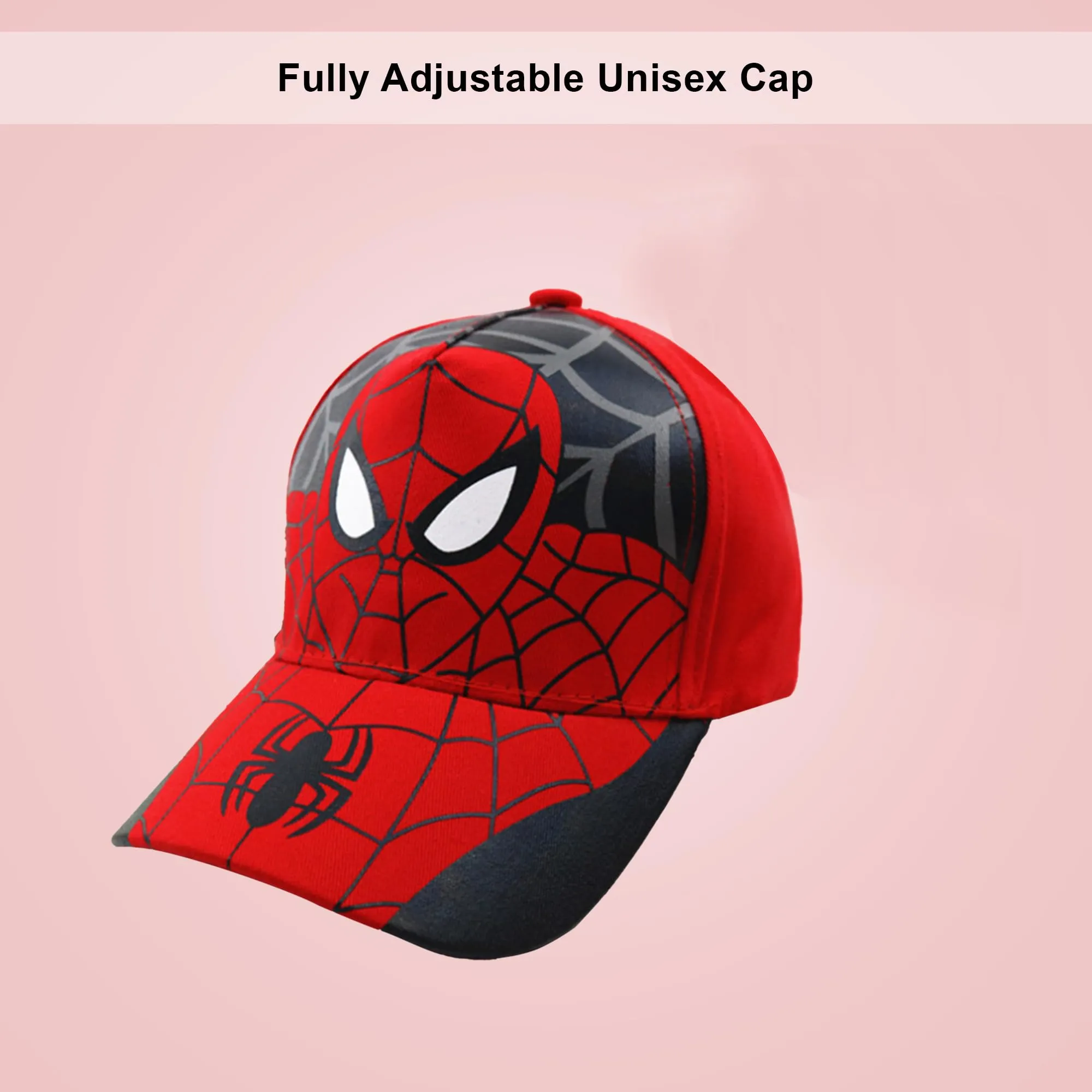 Kuber Industries Pack of 4 Spiderman Cap | Adjustable Cap for Boys and Girls | Cartoon Character Printed Little Cap for Kids | Cap for 7-12 Year Old Baby Girls and Boys | T8103-A | Red