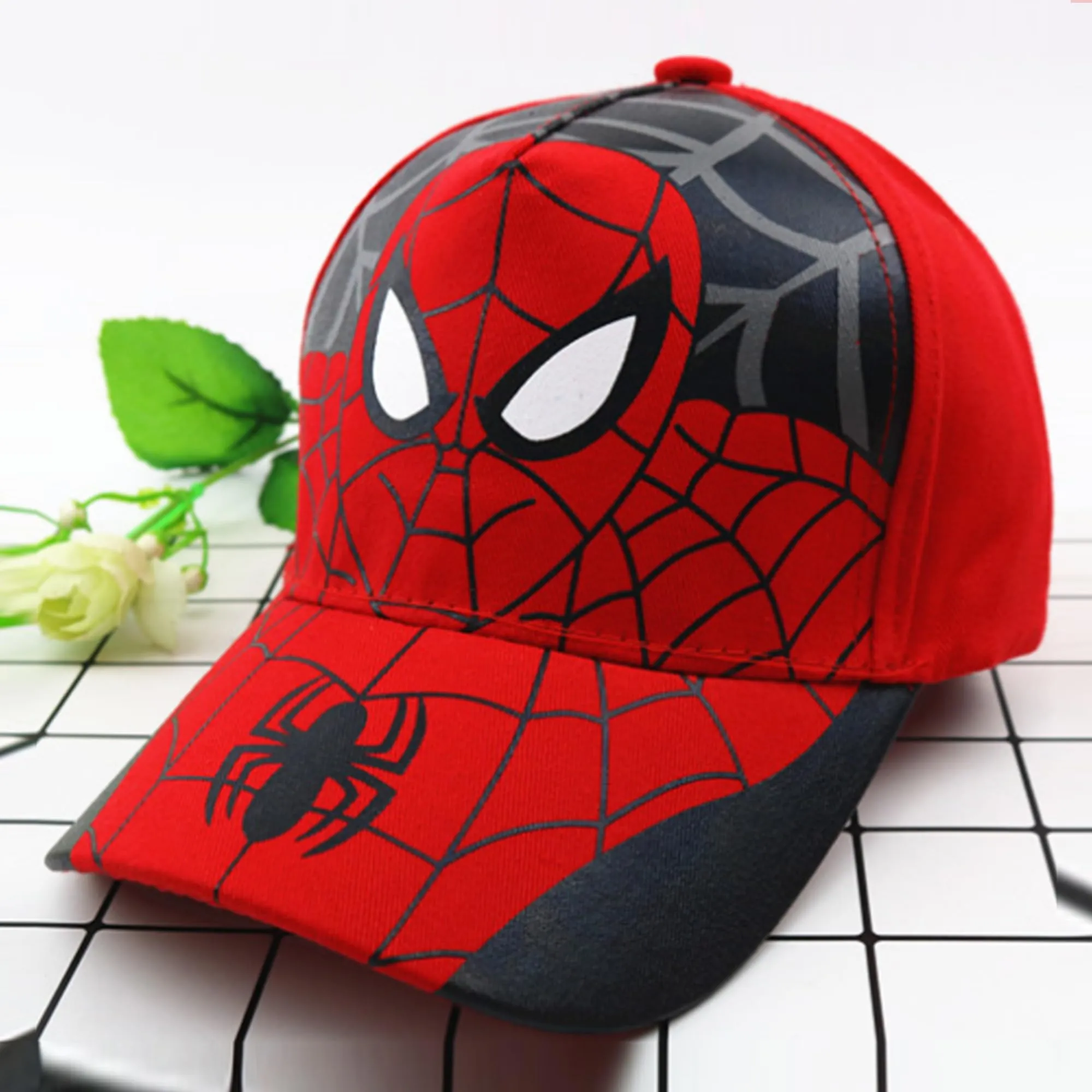 Kuber Industries Pack of 4 Spiderman Cap | Adjustable Cap for Boys and Girls | Cartoon Character Printed Little Cap for Kids | Cap for 7-12 Year Old Baby Girls and Boys | T8103-A | Red