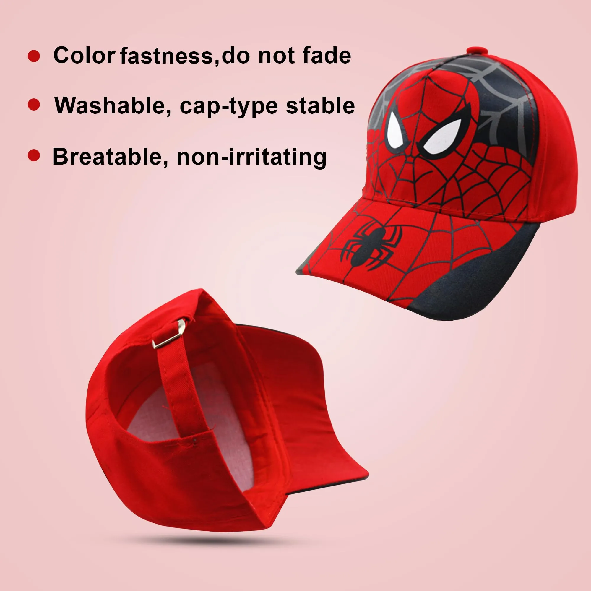 Kuber Industries Pack of 4 Spiderman Cap | Adjustable Cap for Boys and Girls | Cartoon Character Printed Little Cap for Kids | Cap for 7-12 Year Old Baby Girls and Boys | T8103-A | Red