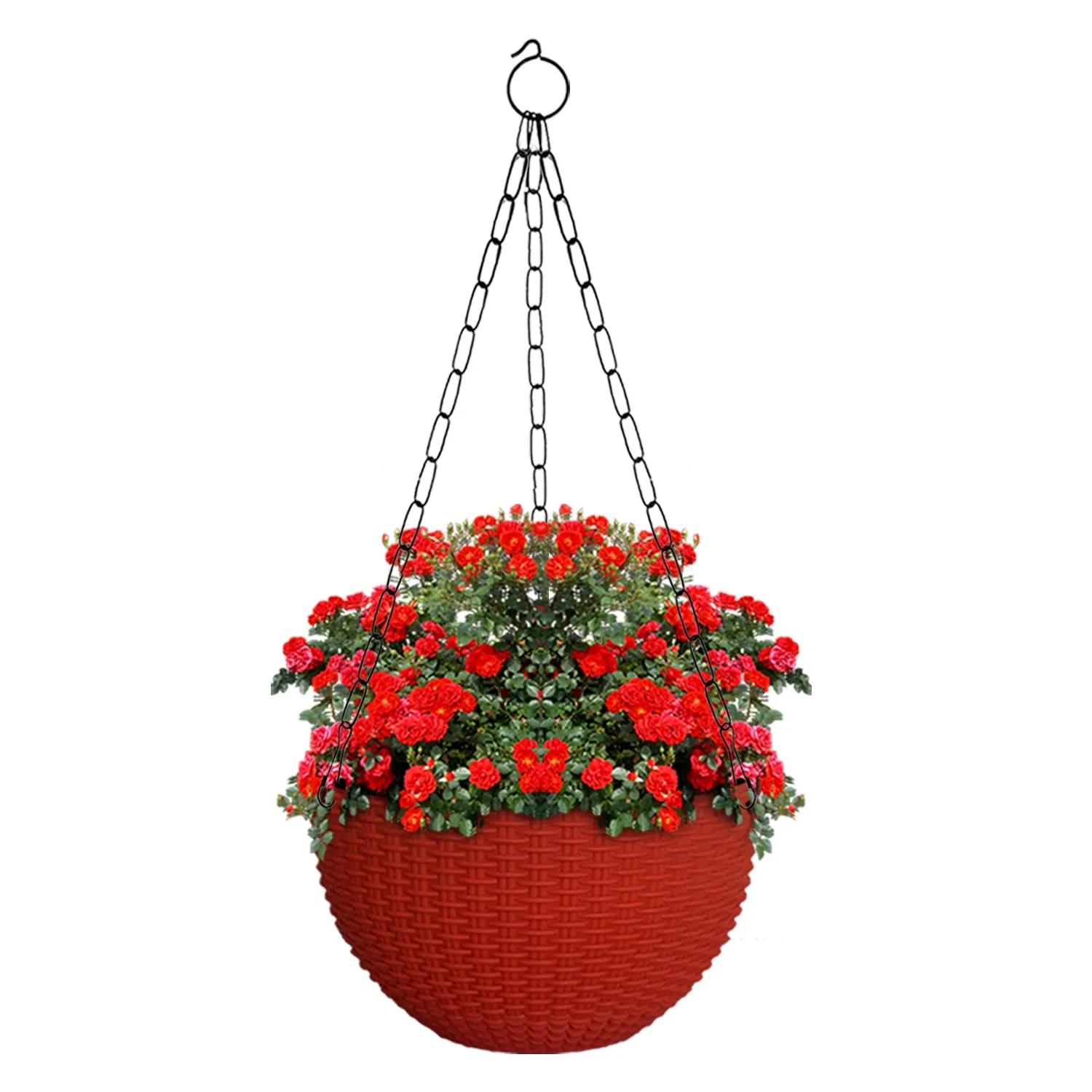 Kuber Industries Plastic Hanging Flower Pot for Balcony & Railing Set of 5 (Red) 53KM3828