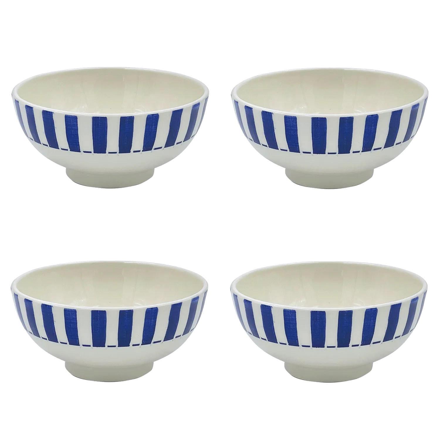 Medium Navy Blue Stripes Bowls (Set of 4)