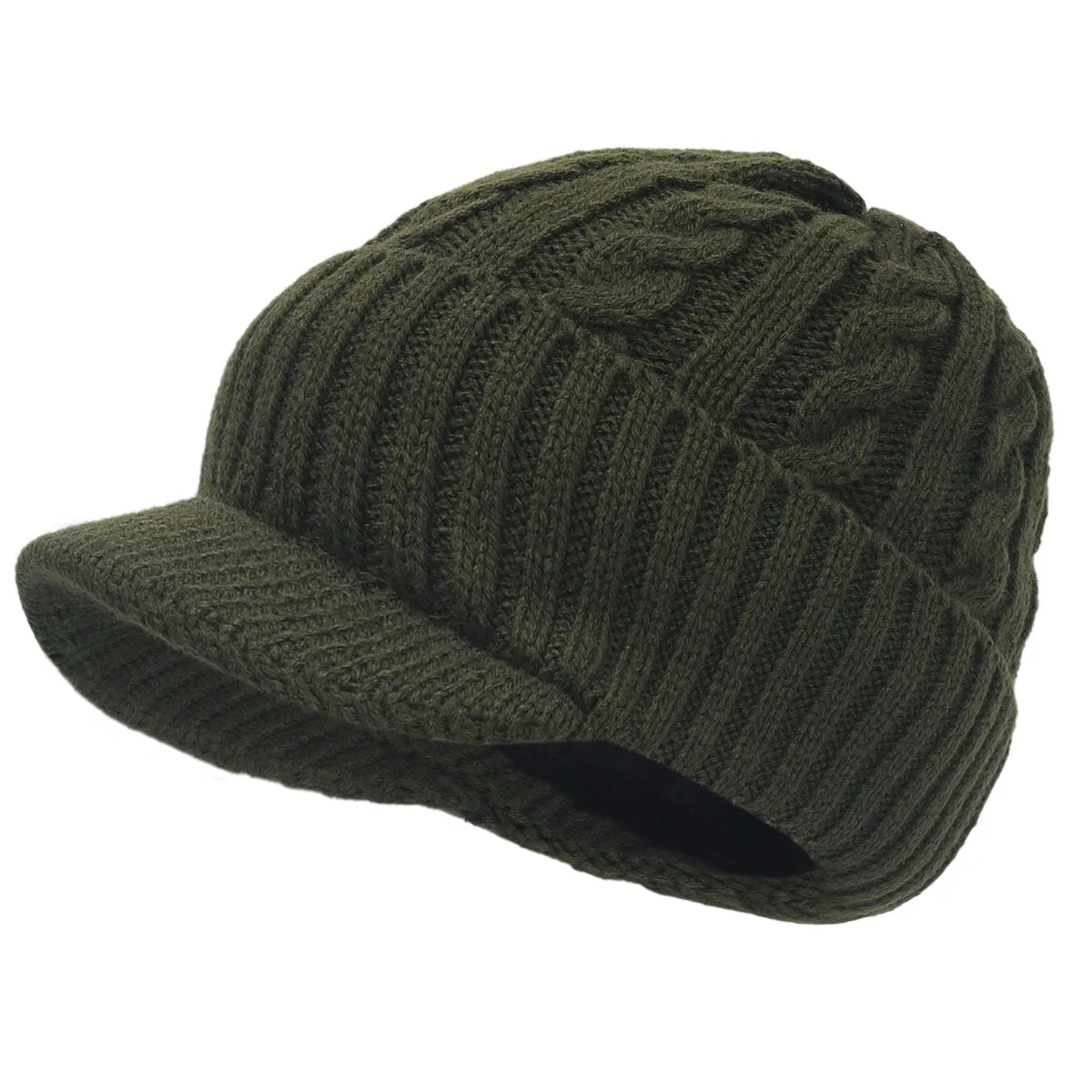 Men Cable Knit Beanie Visor Hats B5042