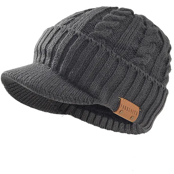 Men Cable Knit Beanie Visor Hats B5042