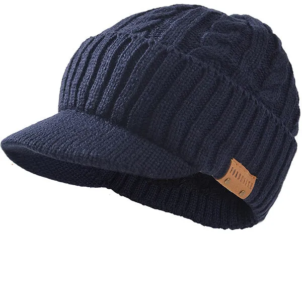 Men Cable Knit Beanie Visor Hats B5042