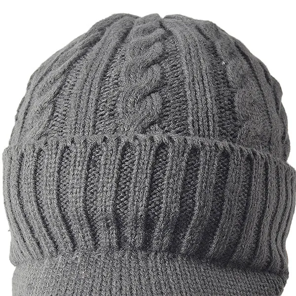 Men Cable Knit Beanie Visor Hats B5042