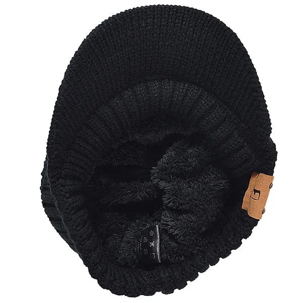 Men Cable Knit Beanie Visor Hats B5042