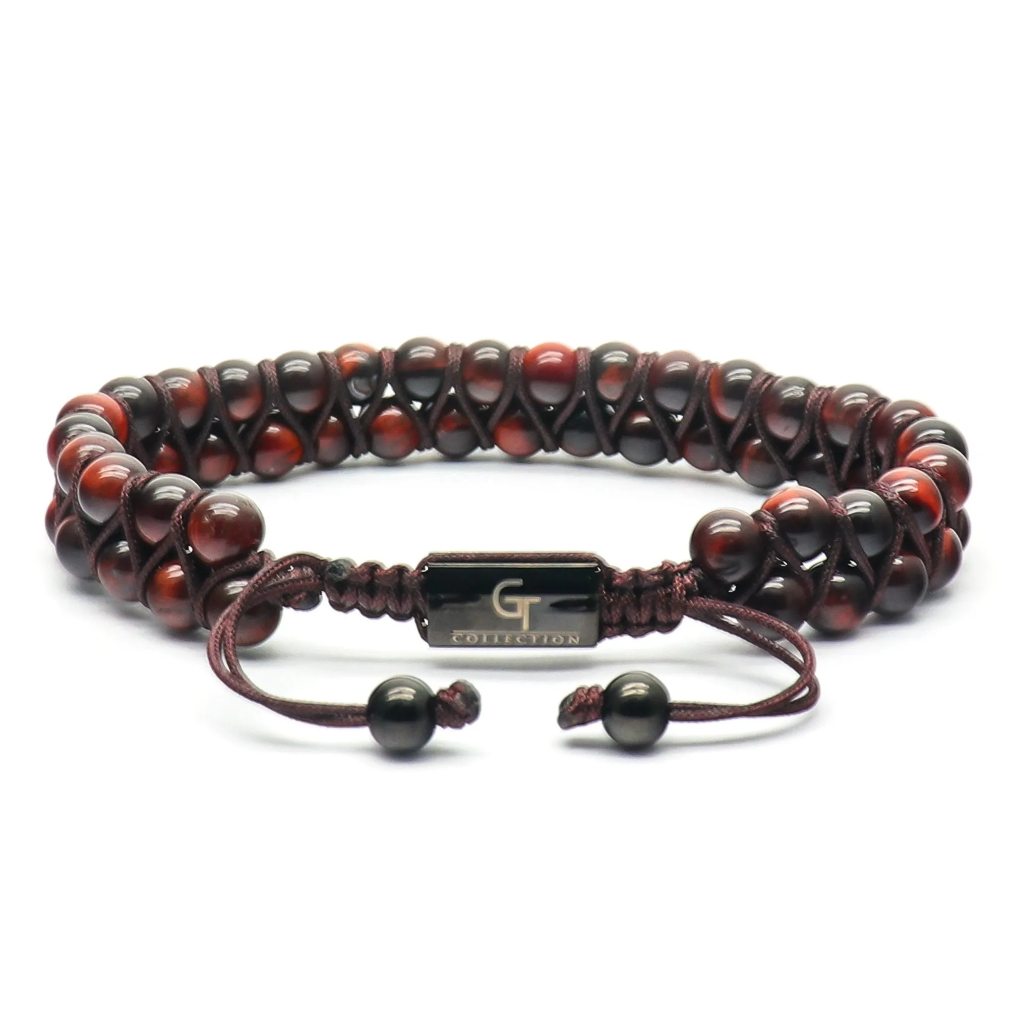 Men's RED TIGER EYE Double Bead Bracelet