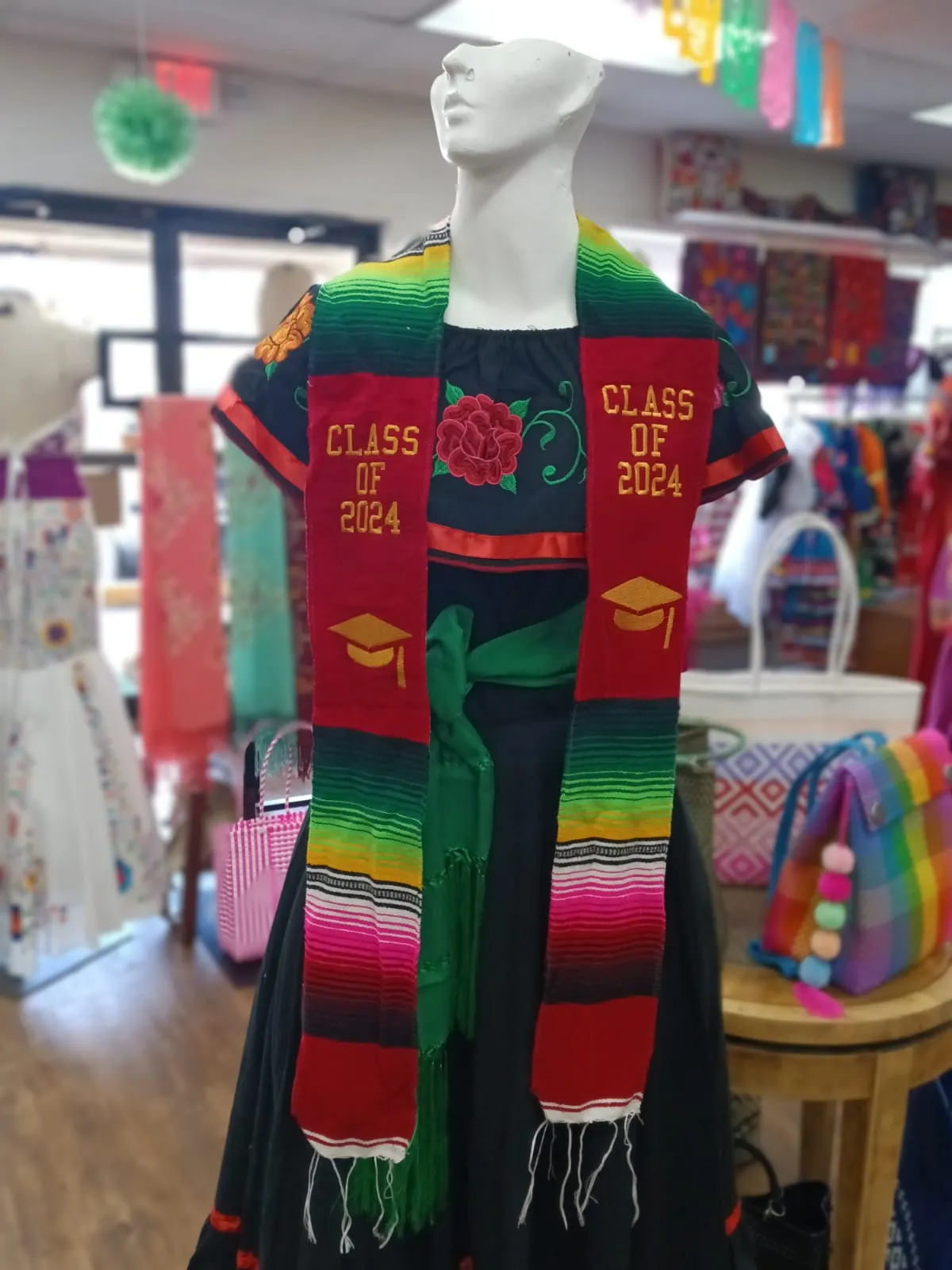 Mexican Serape Embroidered Graduation Stole Class of 2024 Grad Hat