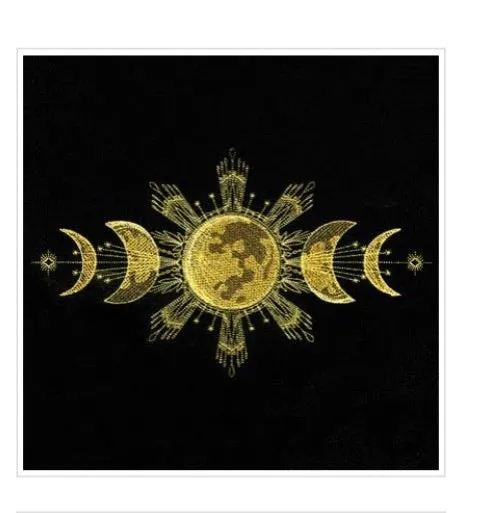 Moon Phases Altar Cloth. Beautifully detailed moon phases can be embroidered in gold,  silver or white