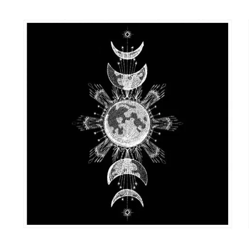 Moon Phases Altar Cloth. Beautifully detailed moon phases can be embroidered in gold,  silver or white