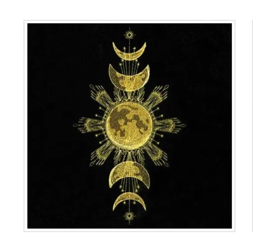 Moon Phases Altar Cloth. Beautifully detailed moon phases can be embroidered in gold,  silver or white