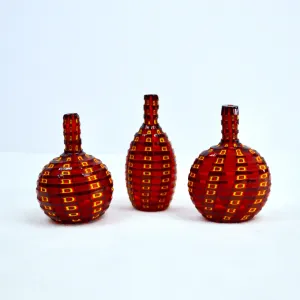 Murano Glass Millefiori Petite Decorative Bottles - Set of 3, Red