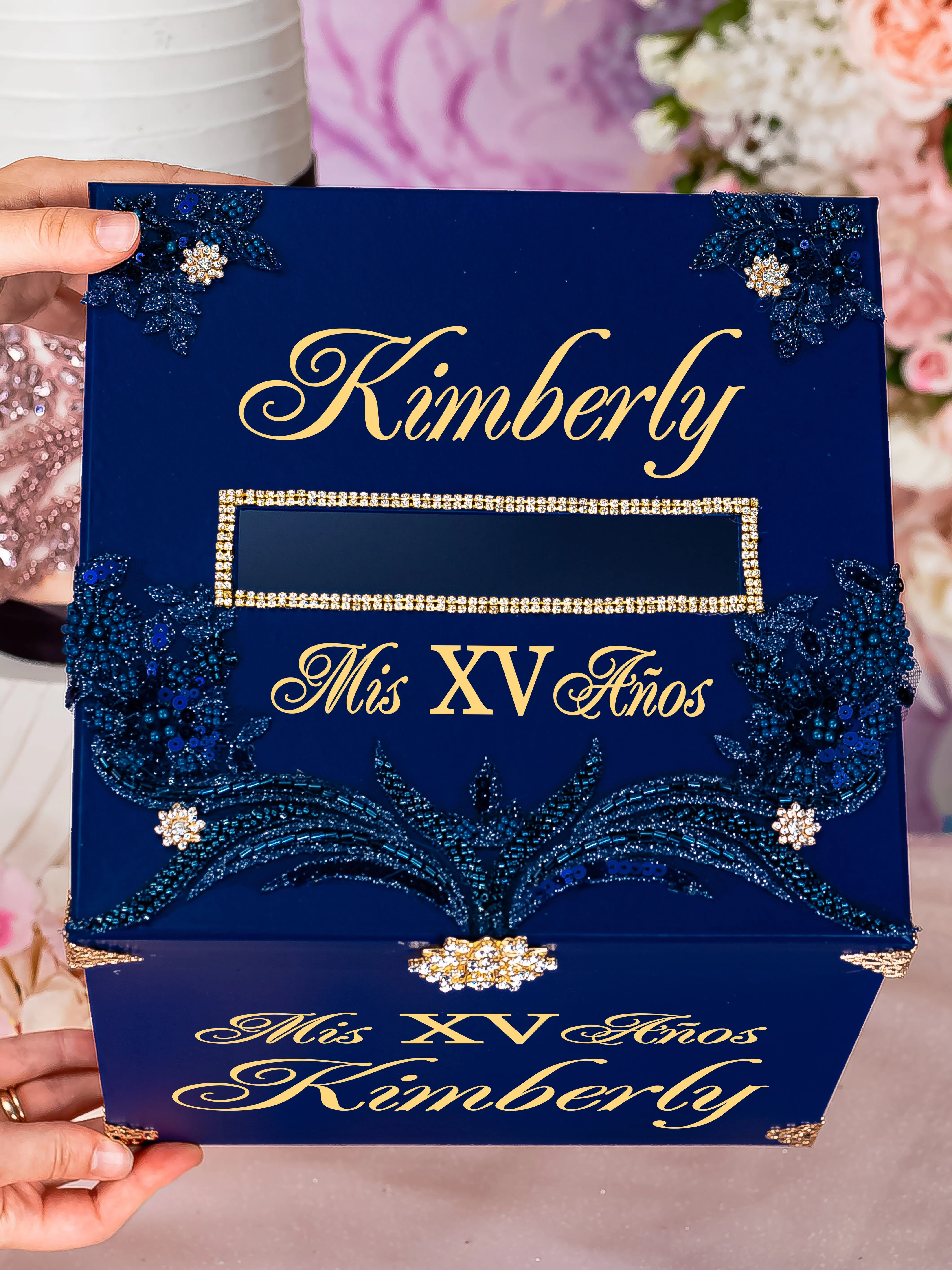 Navy blue quinceanera money card box