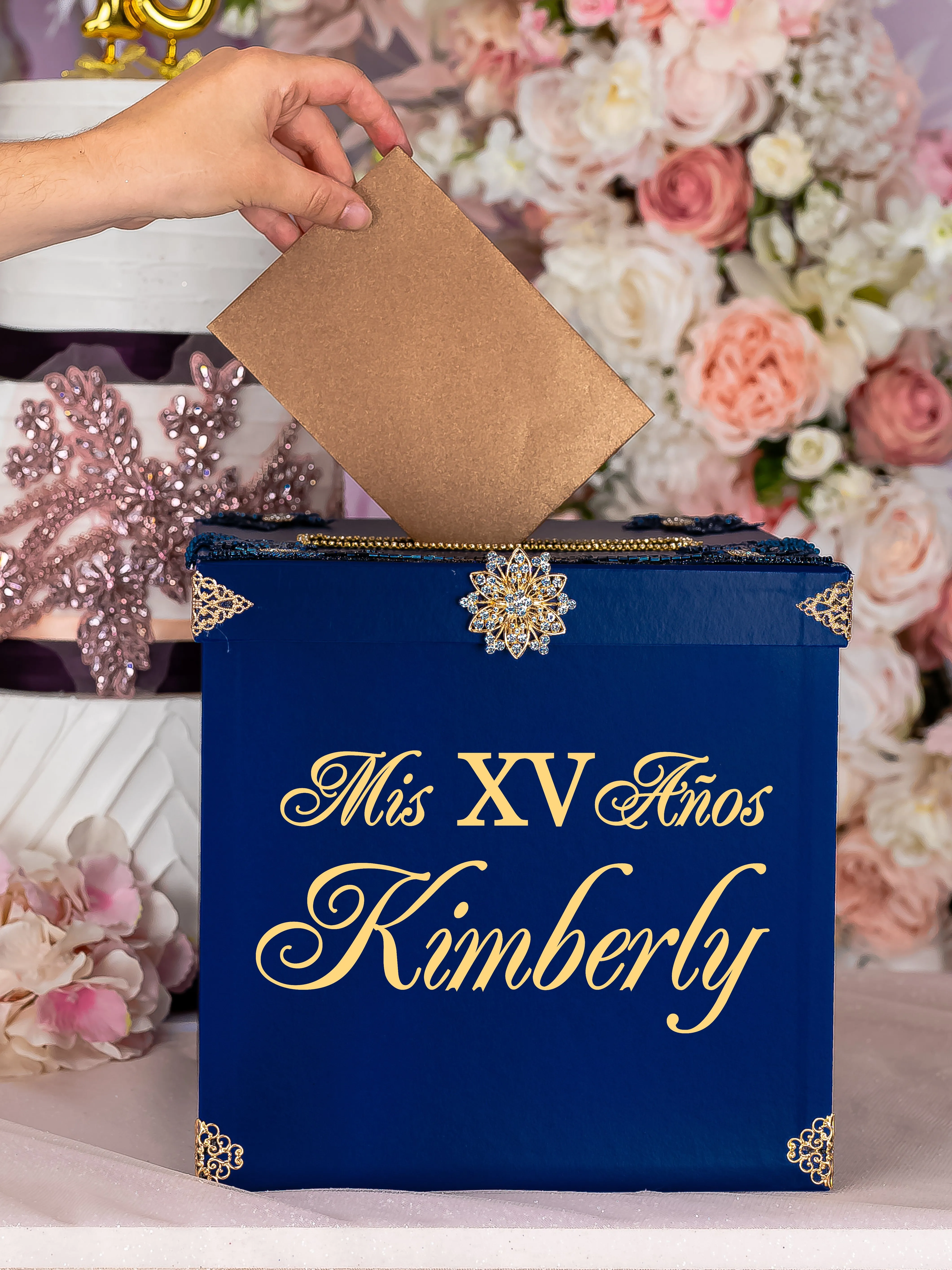 Navy blue quinceanera money card box