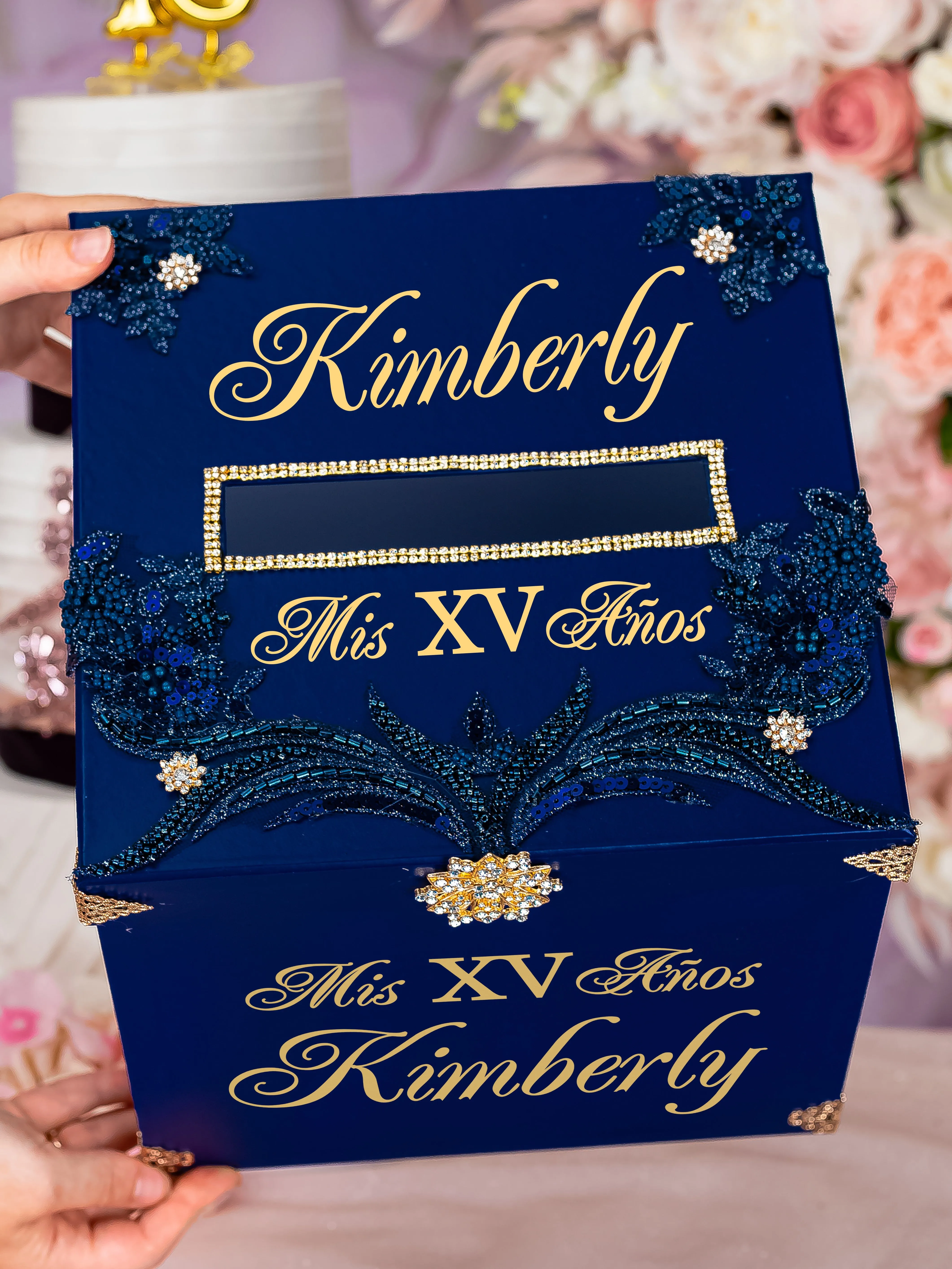 Navy blue quinceanera money card box