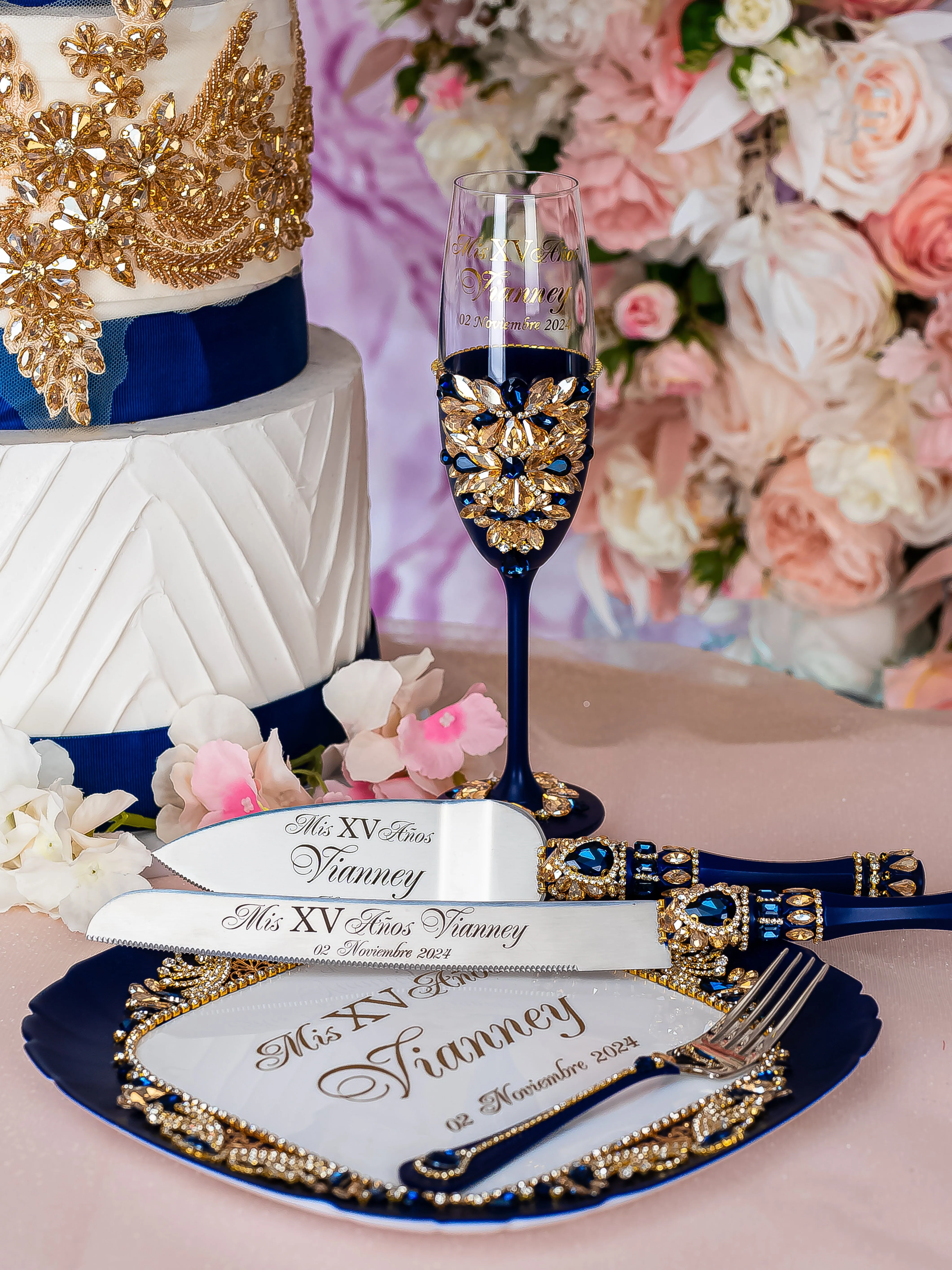 Navy Blue with gold album de fotos para Quinceanera