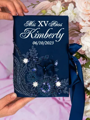 Navy Blue with silver Quinceanera Bible (Spanish version)