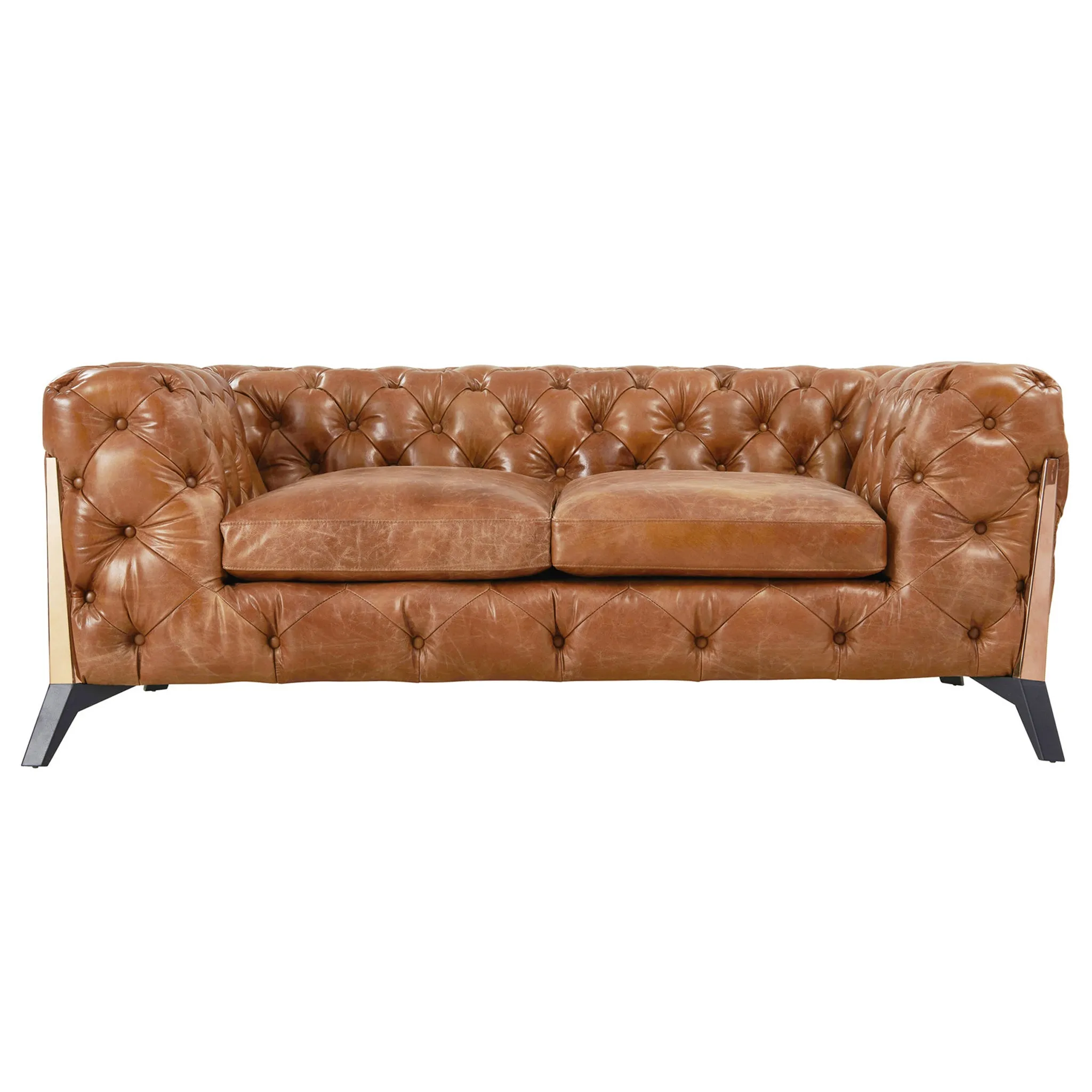 Olivia Contemporary Tufted Chesterfield Love Seat - Light Brown Leather