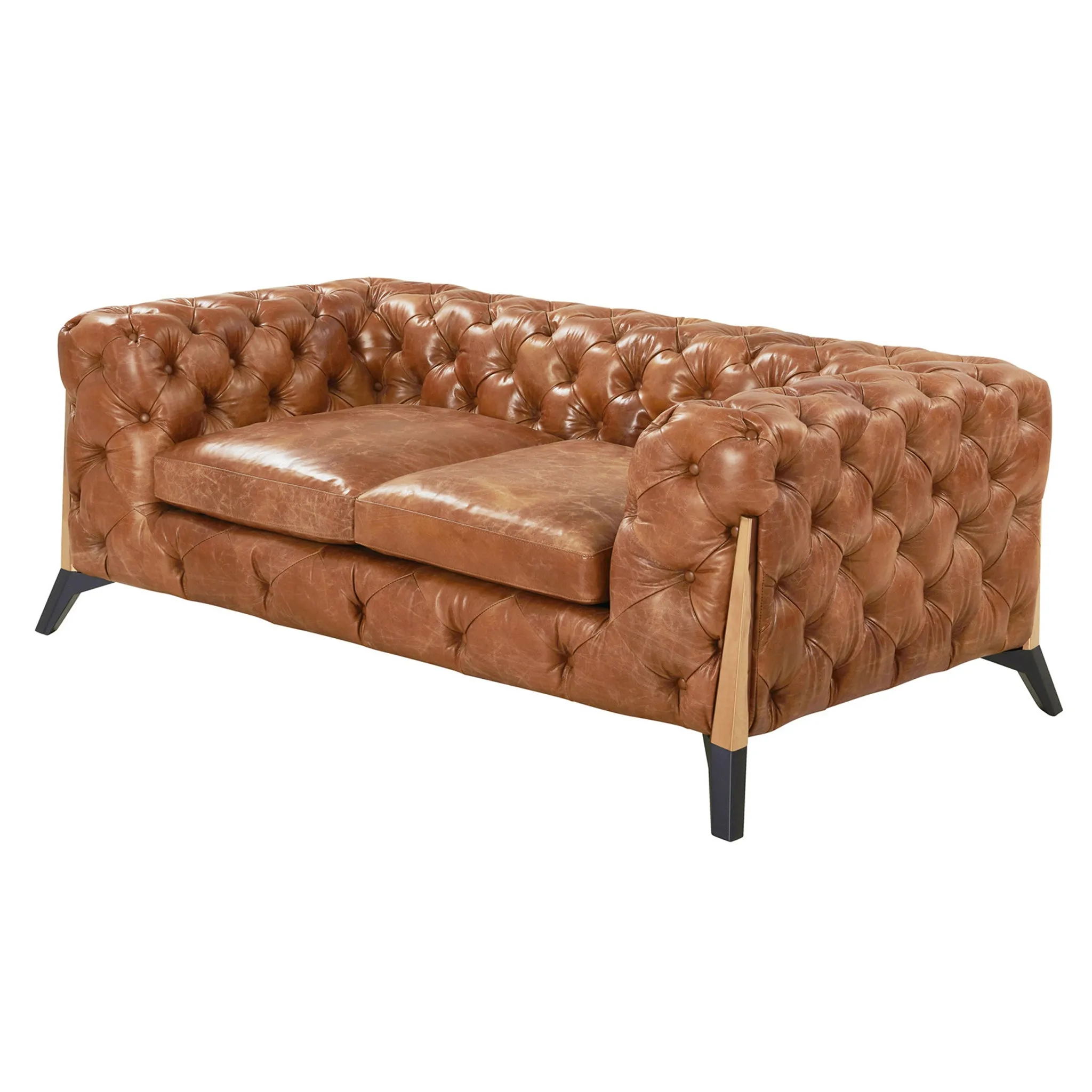 Olivia Contemporary Tufted Chesterfield Love Seat - Light Brown Leather