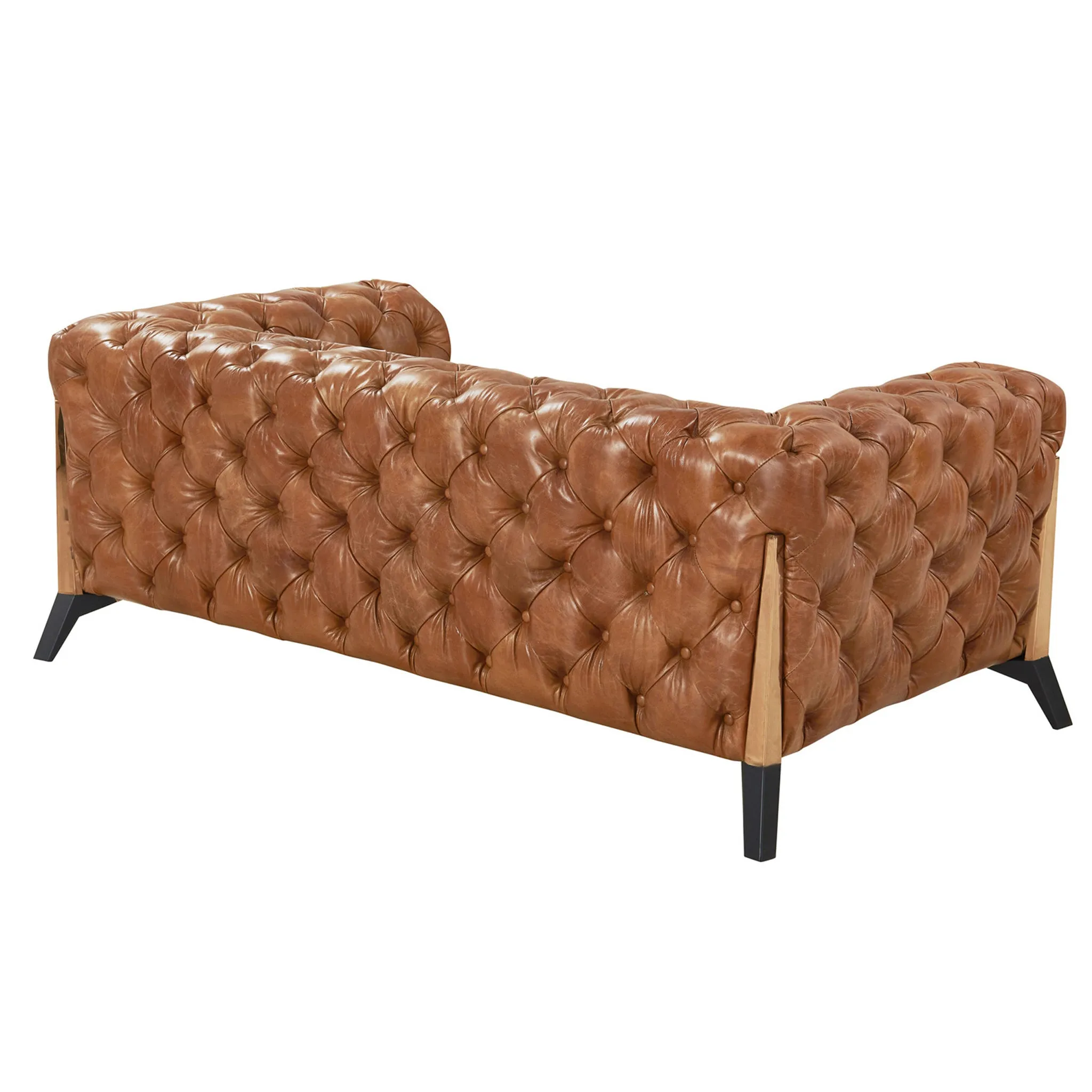 Olivia Contemporary Tufted Chesterfield Love Seat - Light Brown Leather