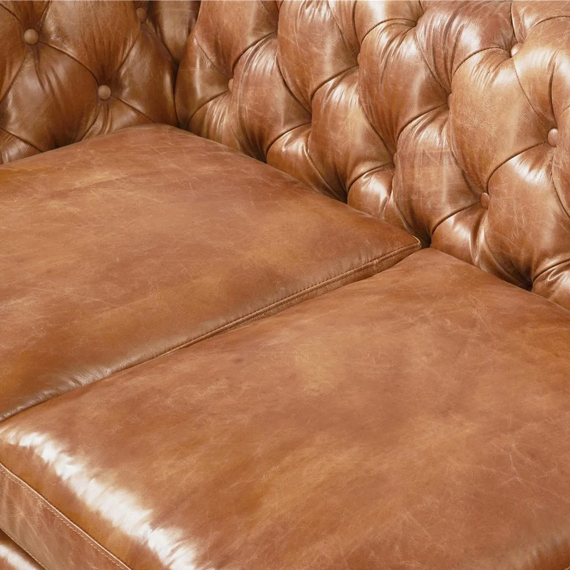 Olivia Contemporary Tufted Chesterfield Love Seat - Light Brown Leather