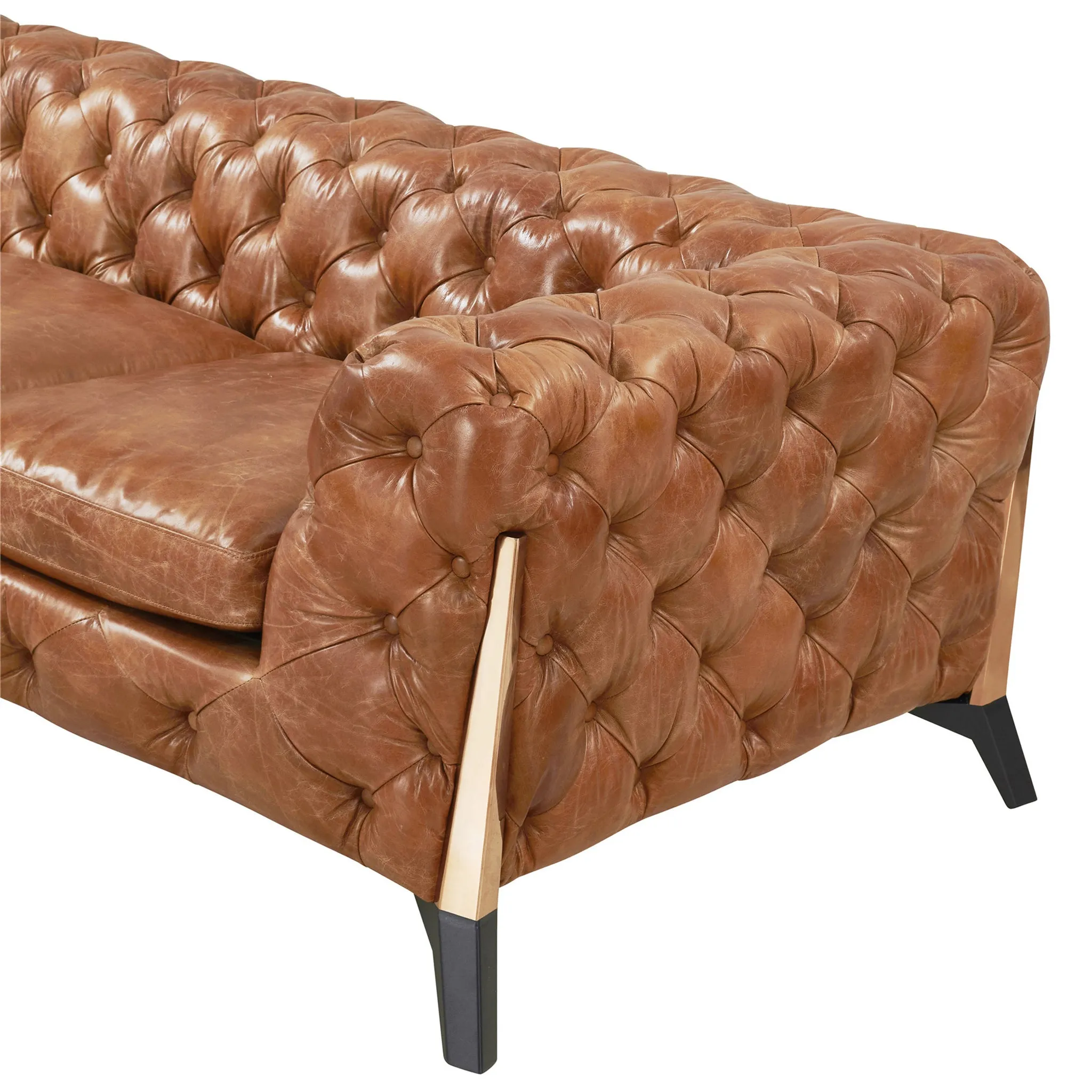 Olivia Contemporary Tufted Chesterfield Love Seat - Light Brown Leather