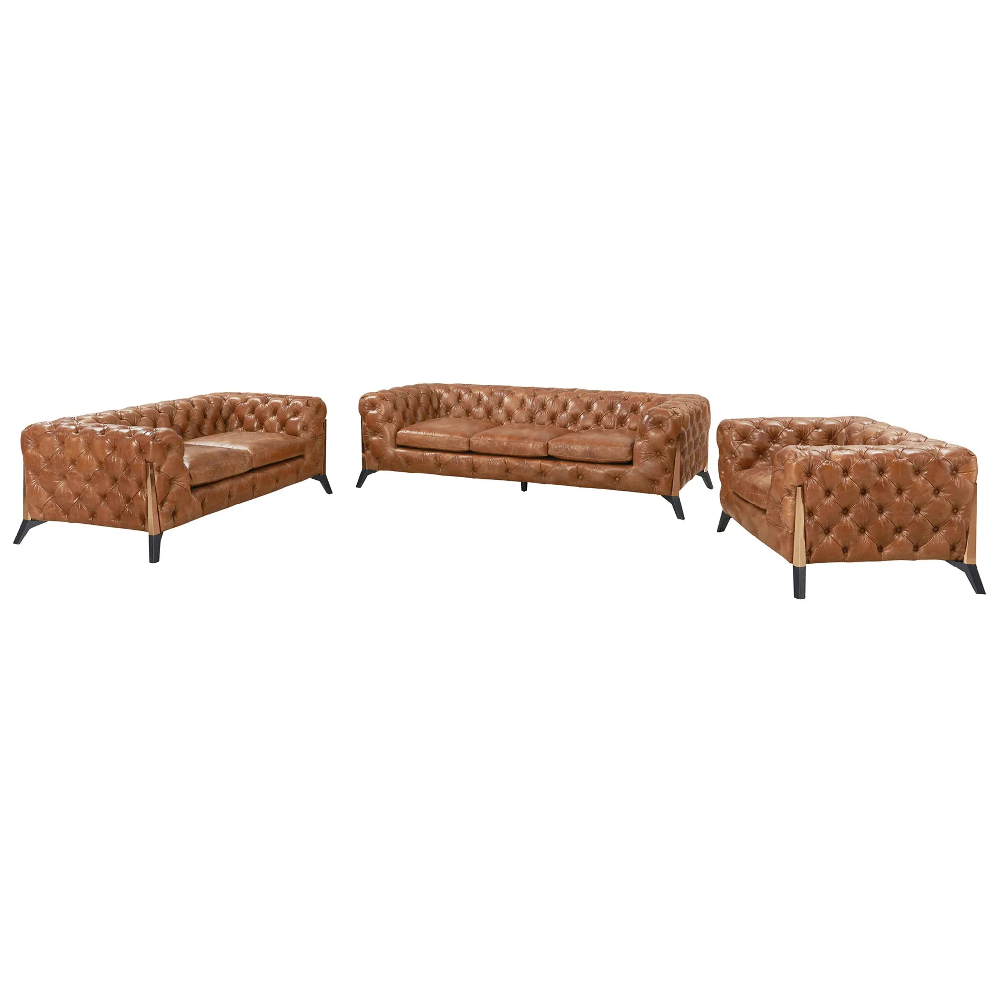 Olivia Contemporary Tufted Chesterfield Love Seat - Light Brown Leather