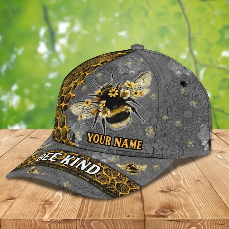 Personalized Bee Cap for Farmer, Cute Bee Hat for Dad, Hive Art Be Kind Baseball Cap for Bee Lovers