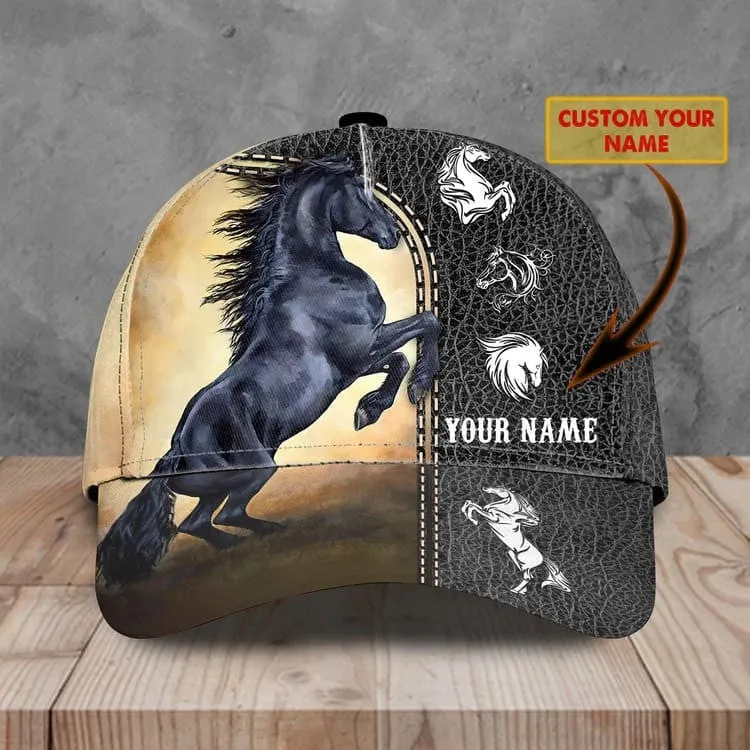 Personalized White Horse Cap American Flag Pattern for Horse Lovers, White Horse Hat for Him