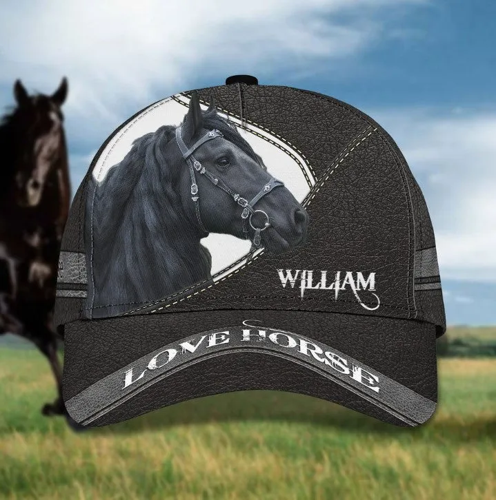 Personalized White Horse Cap American Flag Pattern for Horse Lovers, White Horse Hat for Him