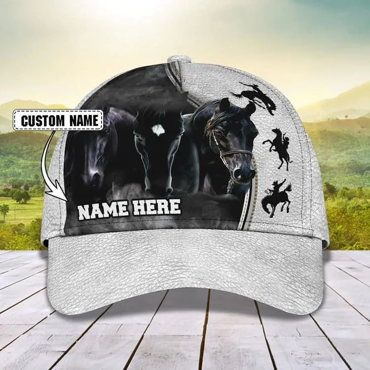 Personalized White Horse Cap American Flag Pattern for Horse Lovers, White Horse Hat for Him