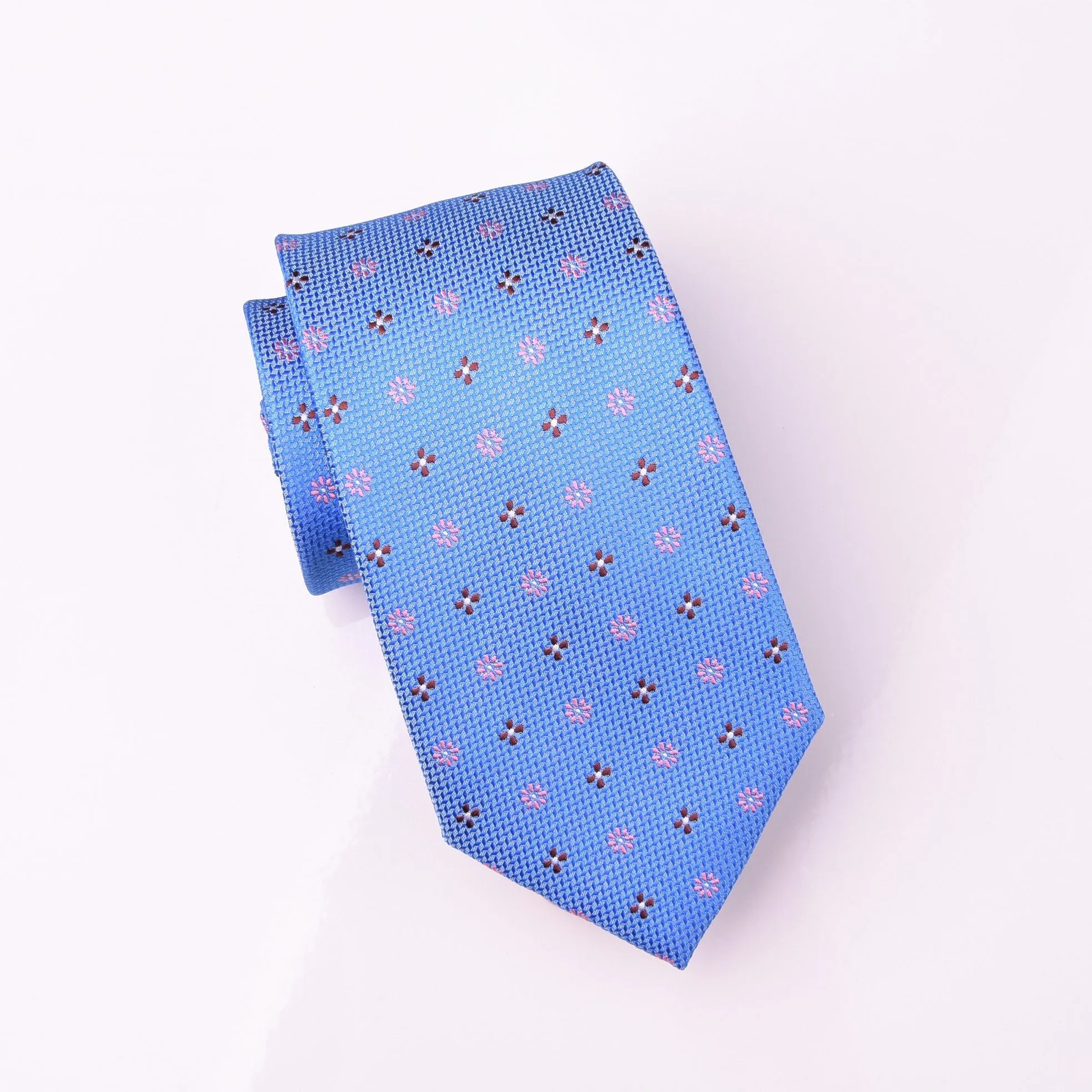 Pink & Maroon Floral Blue Neat Geometric Modern Tie 3"