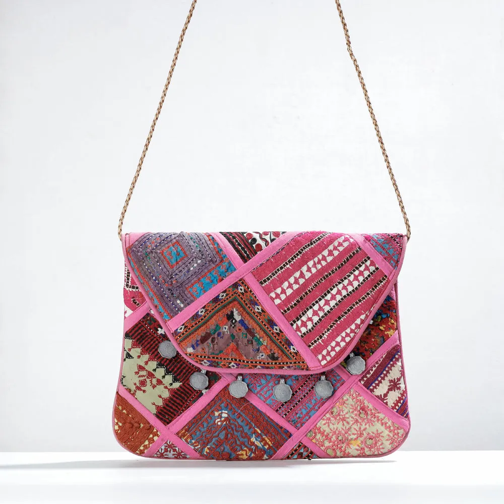 Pink - Banjara Vintage Embroidery Coin Work Sling Bag