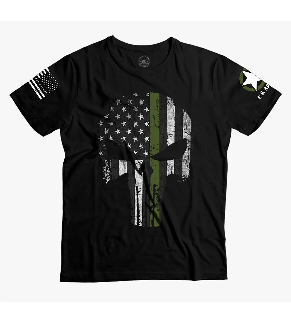 Punisher Skull Thin Green Line T-shirt | Patriotic Skull American Flag T-shirt | Punisher Skull US. Military  shirt | Army T-shirt