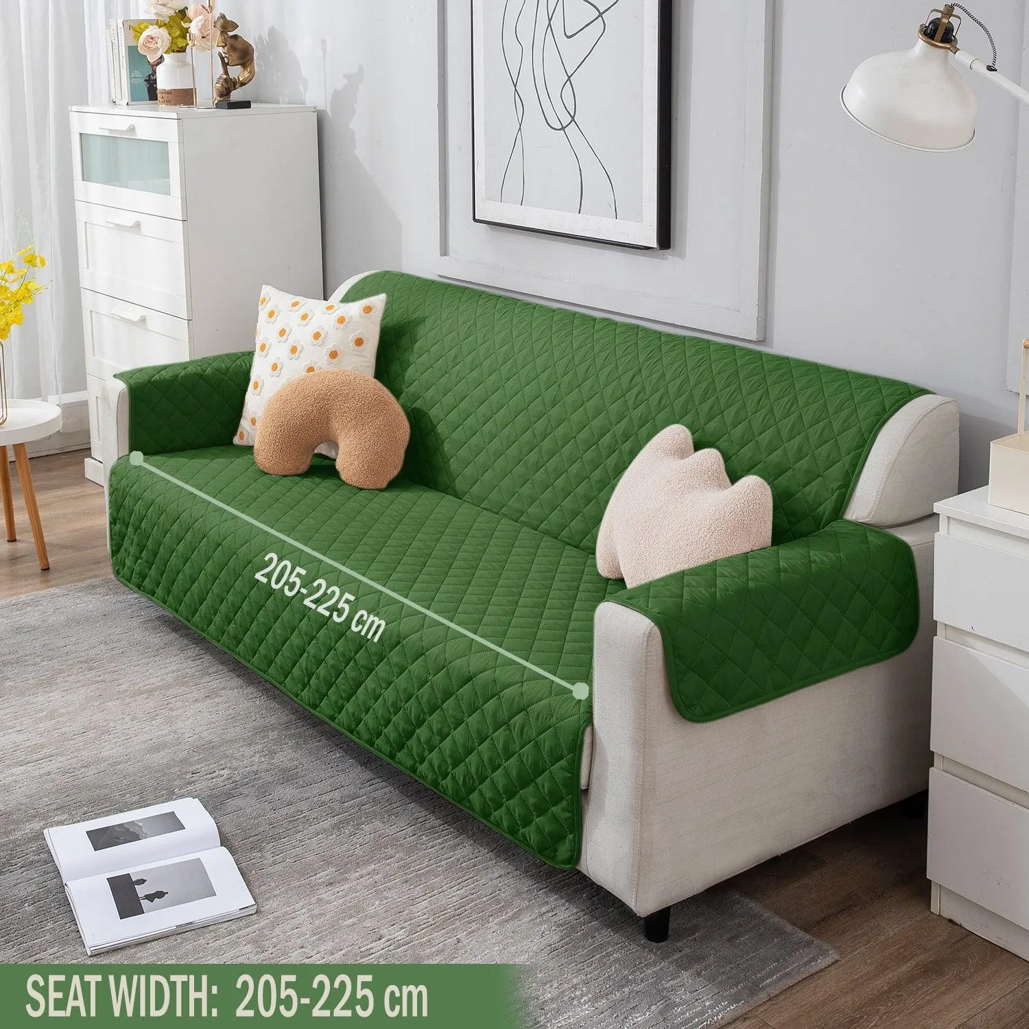 Quilted Polyester Sofa Cover Mat Pet Friendly, Forest Green