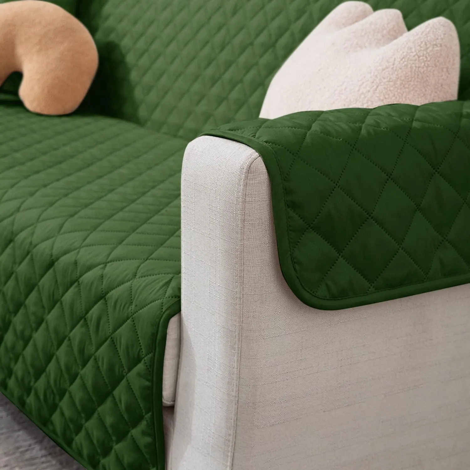 Quilted Polyester Sofa Cover Mat Pet Friendly, Forest Green