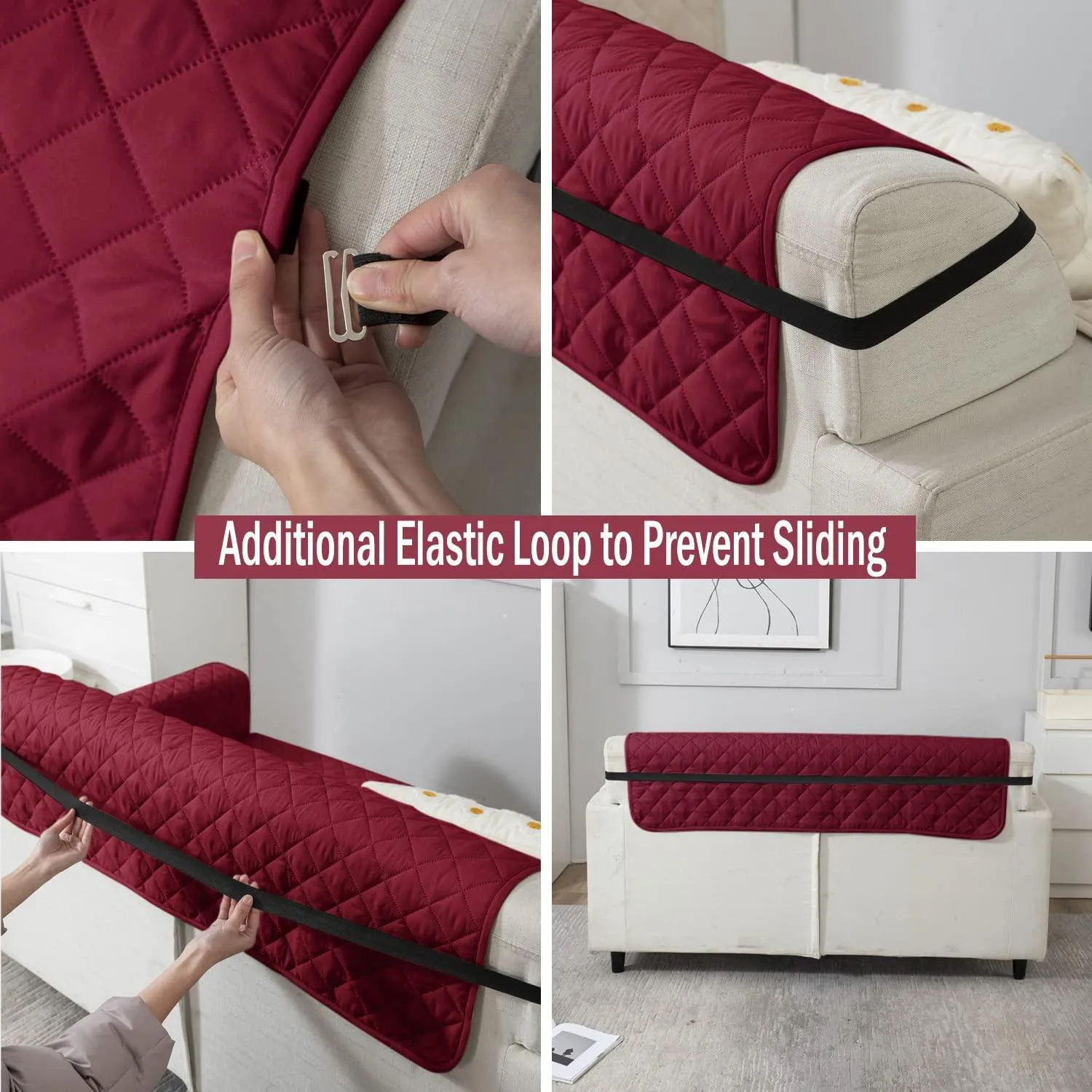 Quilted Polyester Sofa Cover Mat Pet Friendly, Maroon