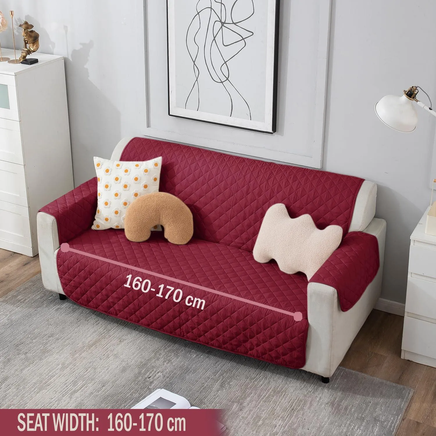 Quilted Polyester Sofa Cover Mat Pet Friendly, Maroon