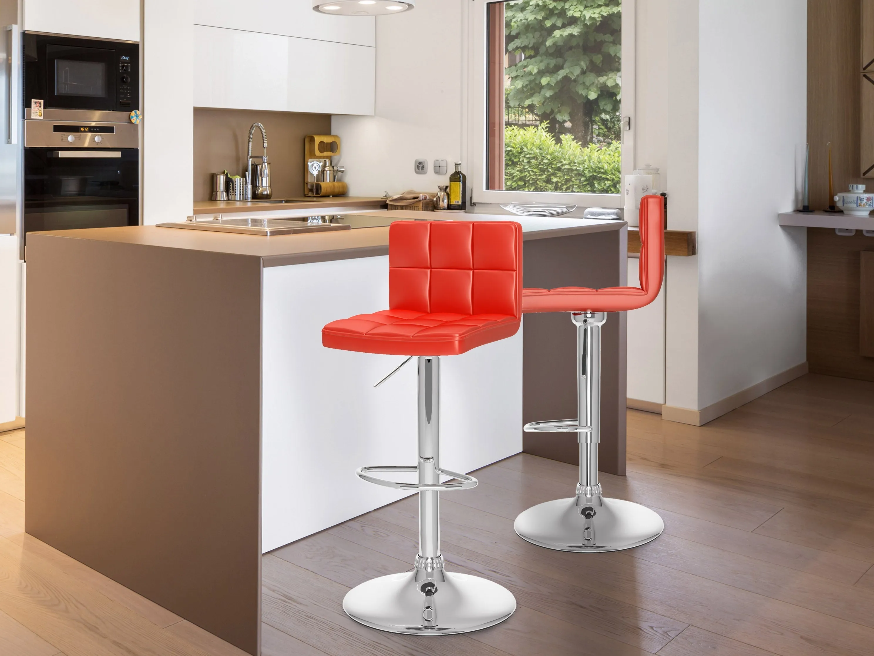 Red Swivel Bar Stools, Set of 2